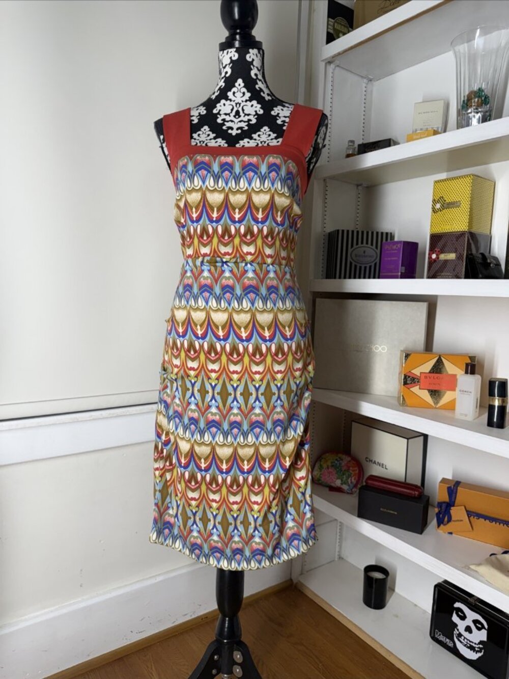 Sz 6 Silk Dress Nicole Miller Collection Geometric Green Print Cocktail Party